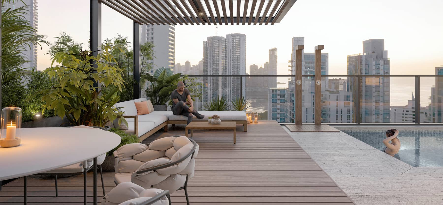 Rooftop terrace lounge beside the pool at APTTA