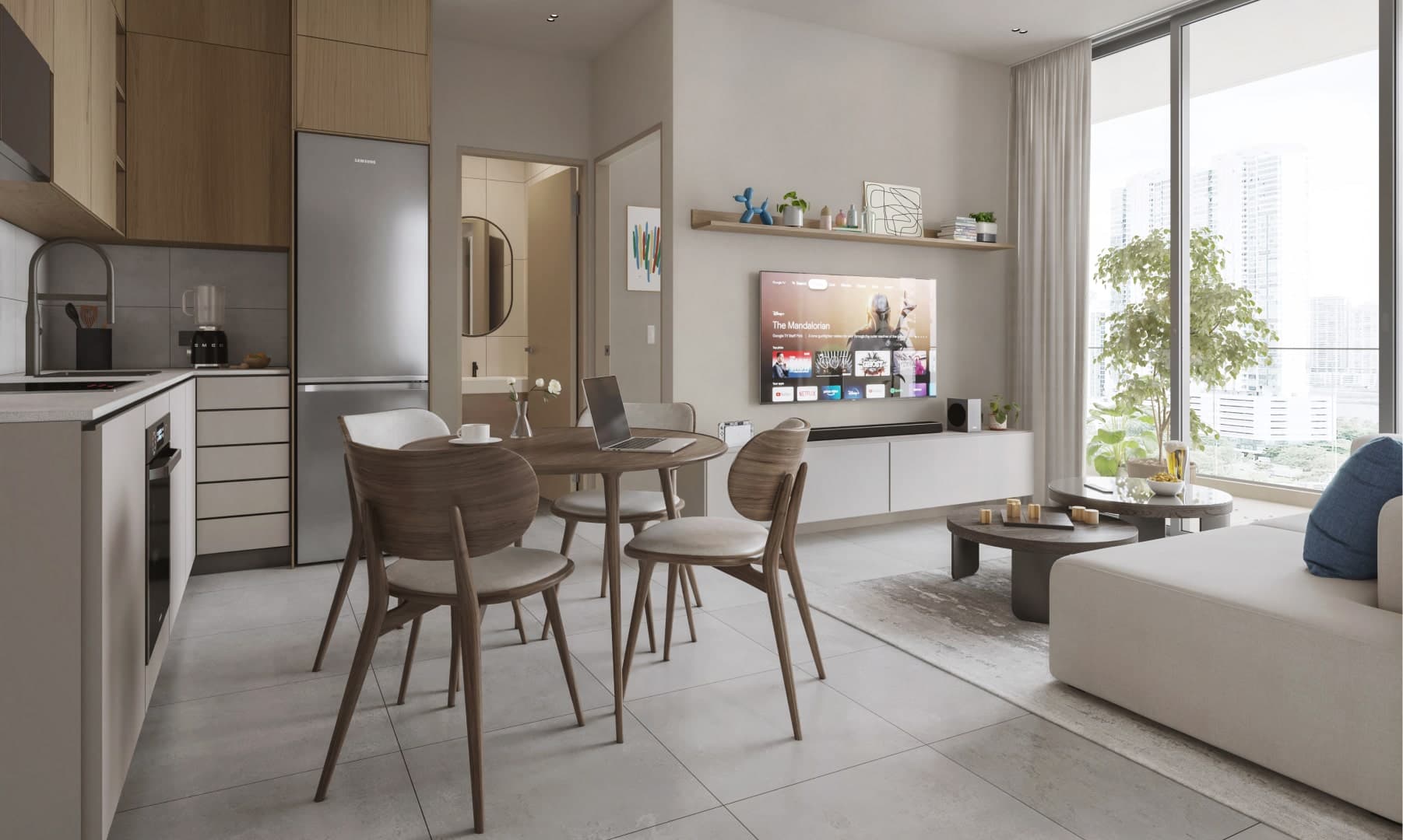 Living room and kitchen of an apartment at APTTA