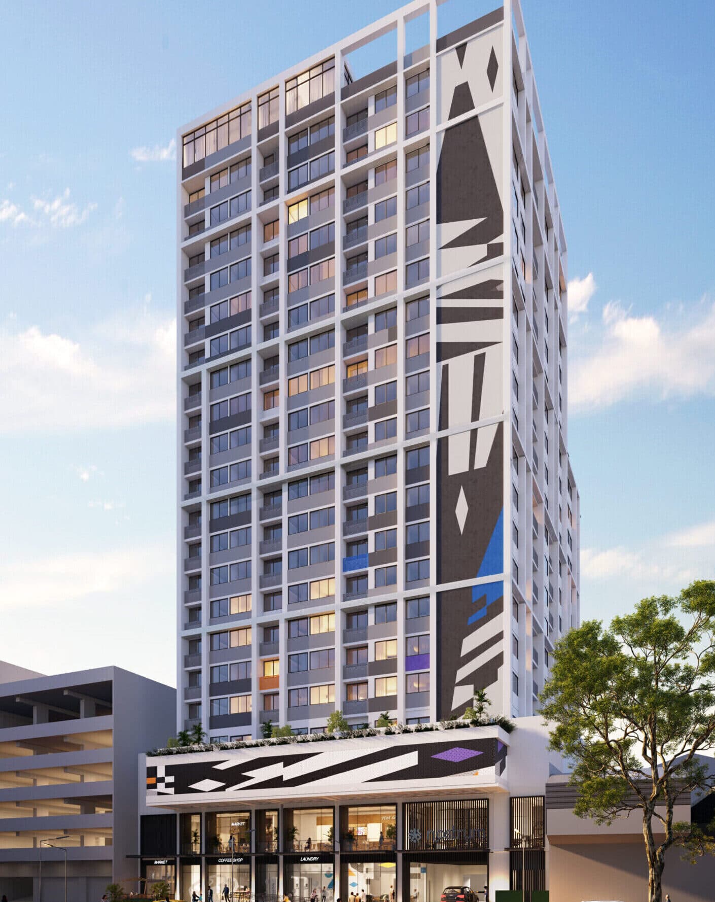 Facade of the Nostrum tower in Obarrio, Panama City