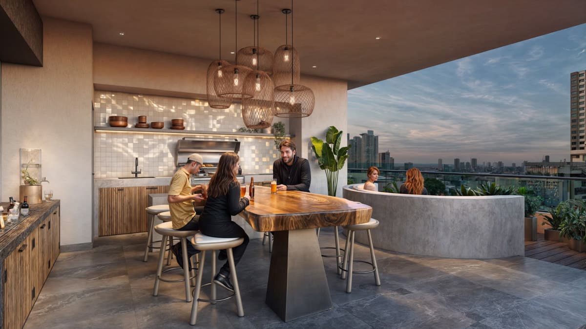 Open kitchen with city views at LOV El Cangrejo