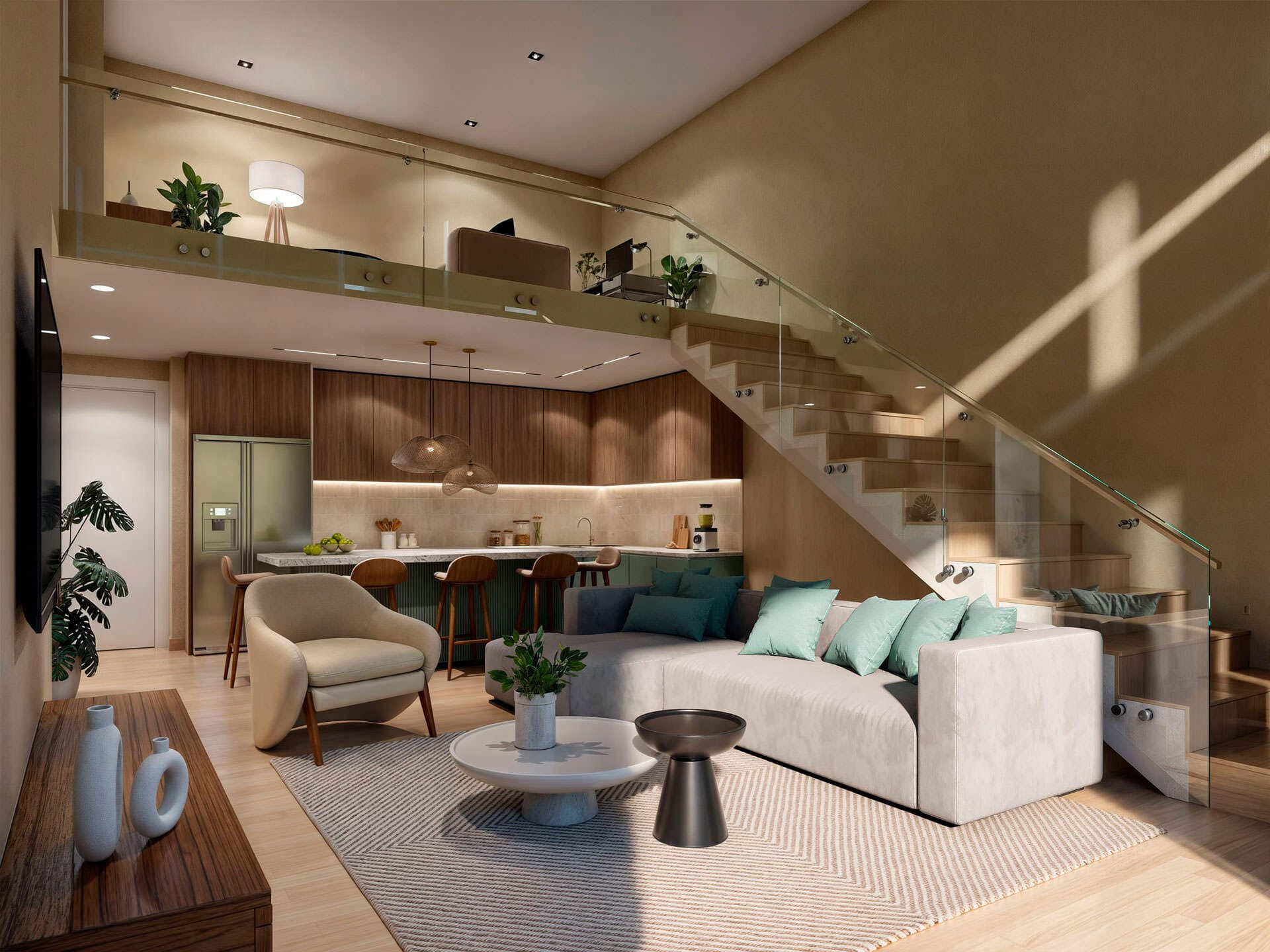 Living area of a two-storey junior penthouse at LOV El Cangrejo