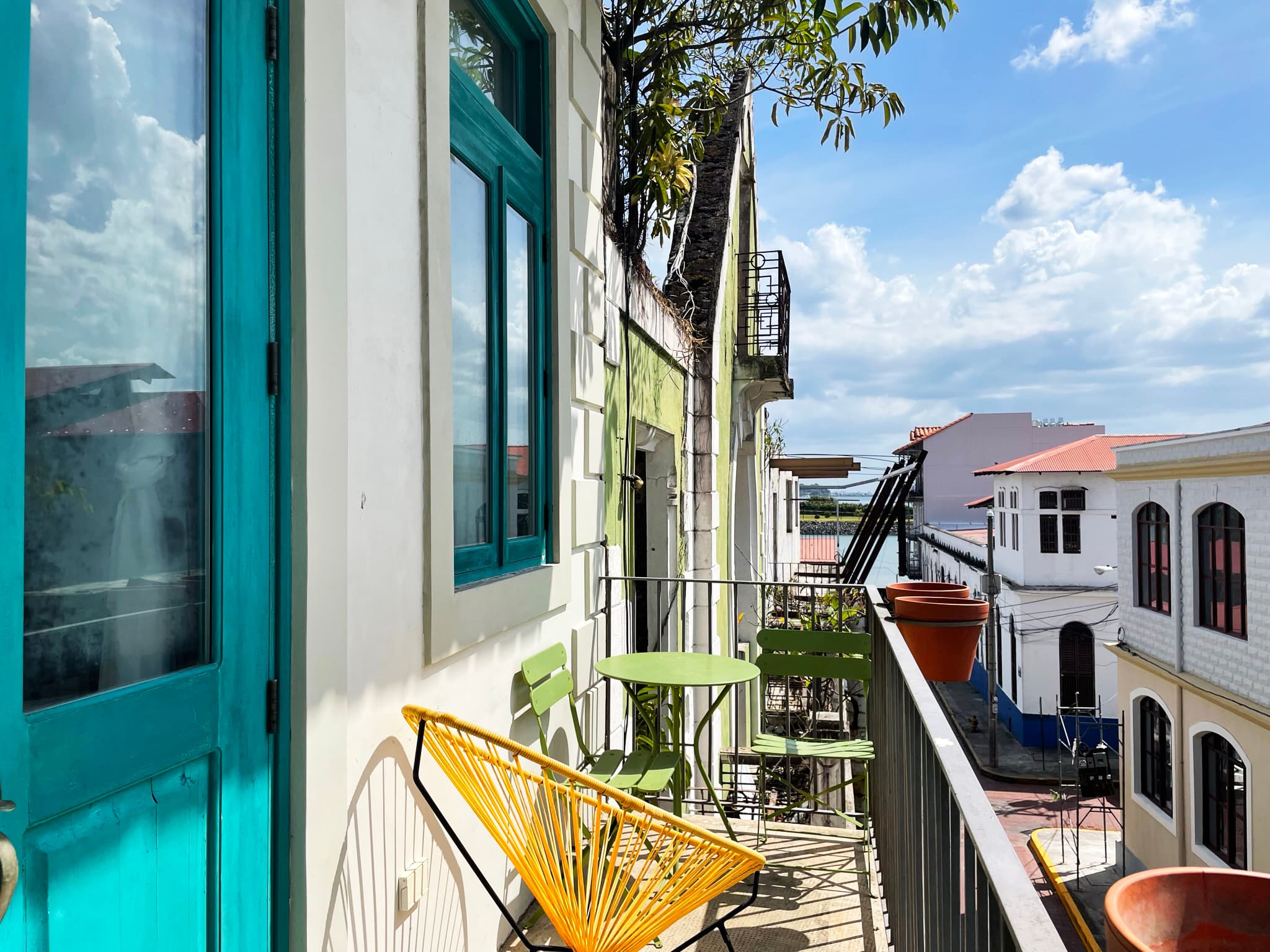Balcony of apartment 811 at Casa 8-23 overlooking the streets of Casco Antiguo