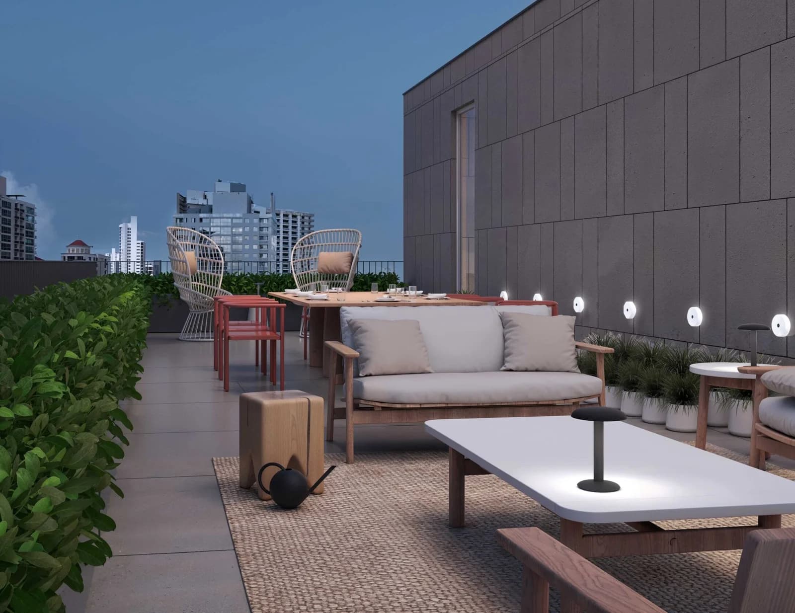 Rooftop lounge at dusk at KYTE by Living