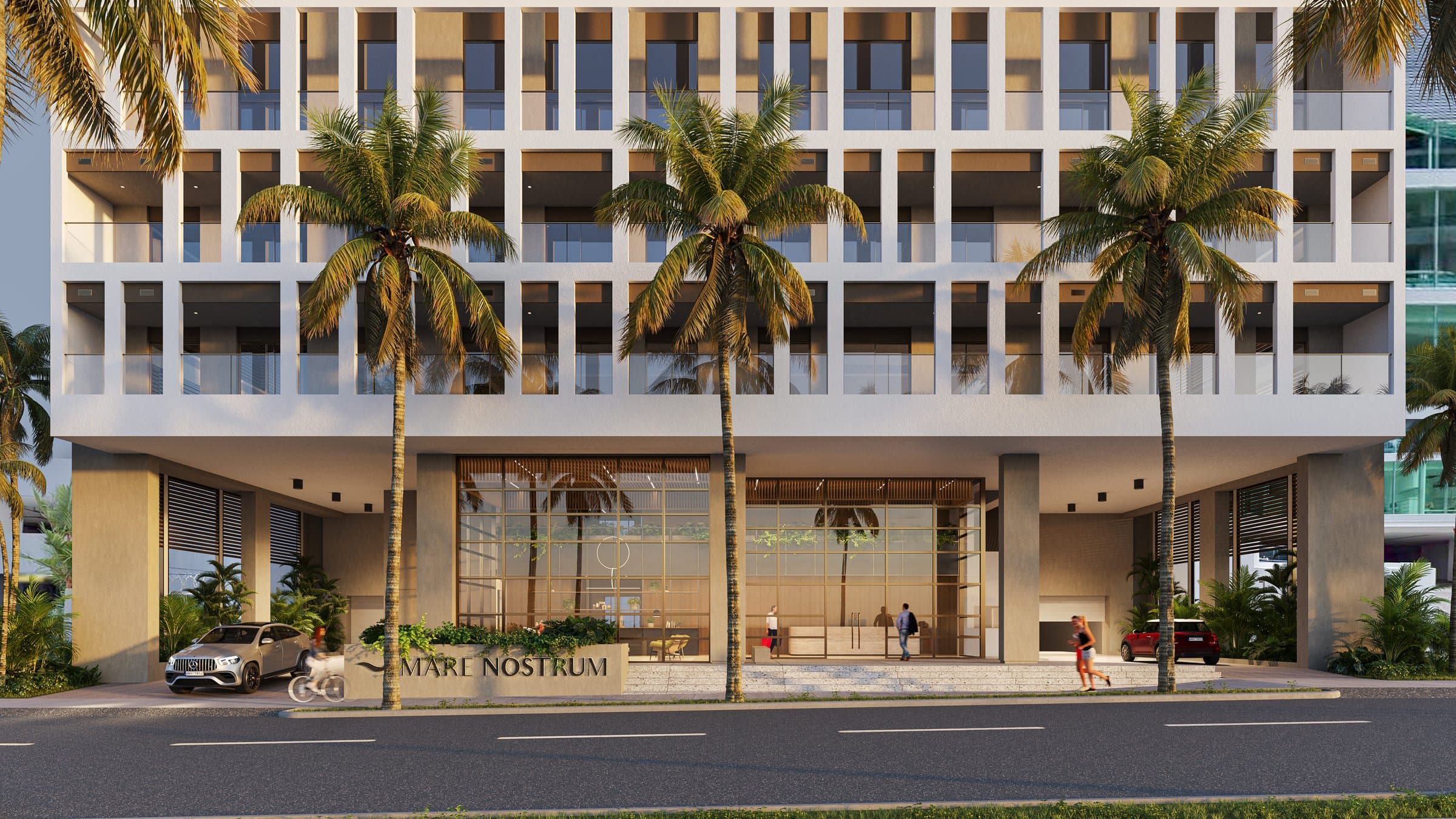 Street-level facade and entrance of Mare Nostrum in Bella Vista