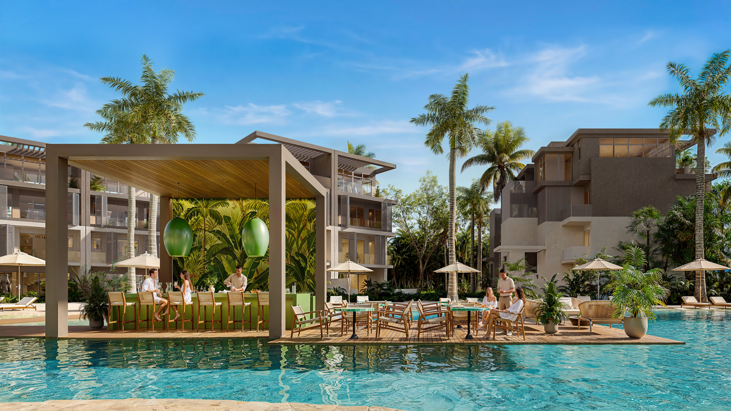 Tiki bar by the lagoon pool at Seashore Reserve