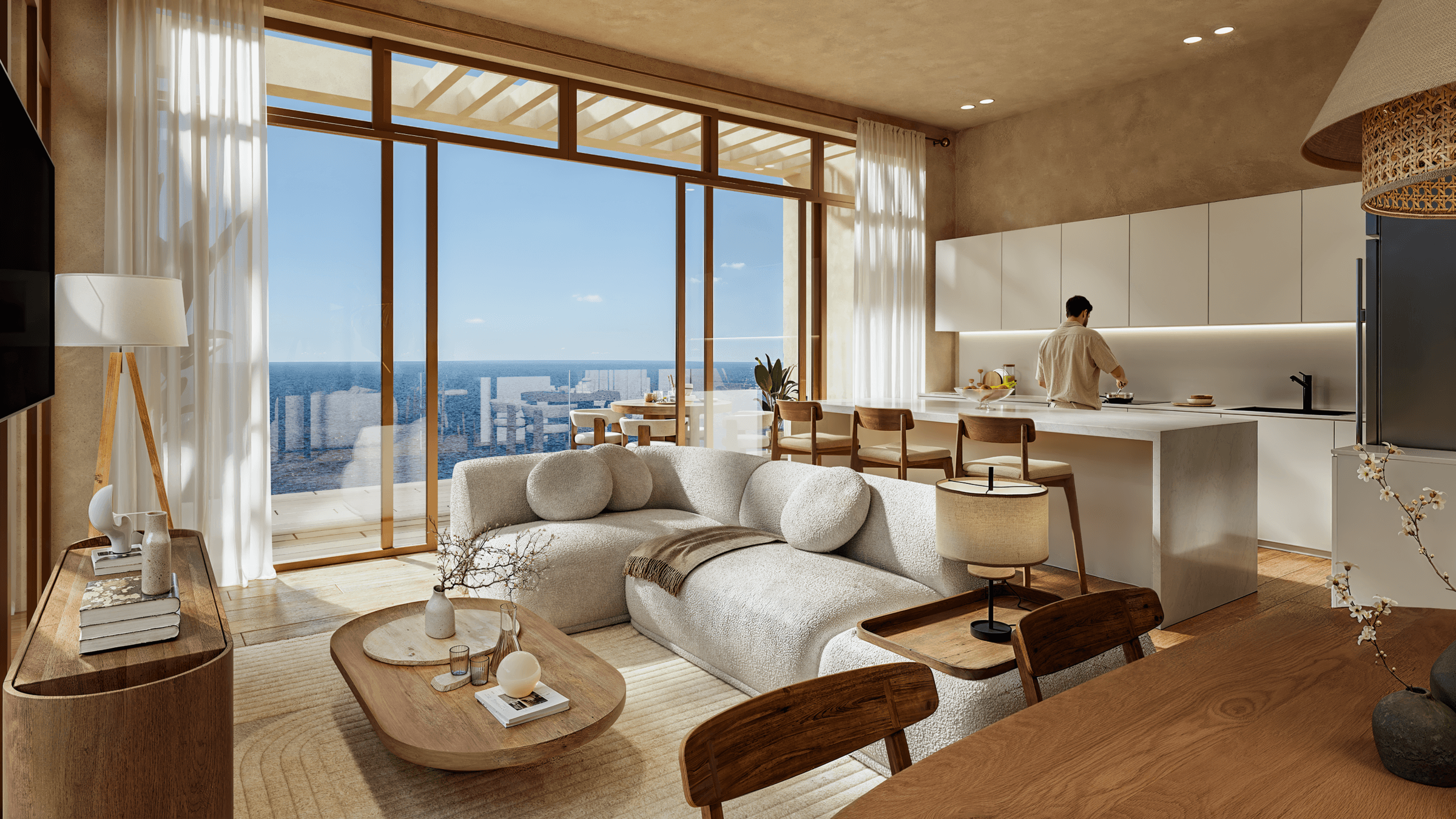 Living room and kitchen of a Seashore Reserve beach house