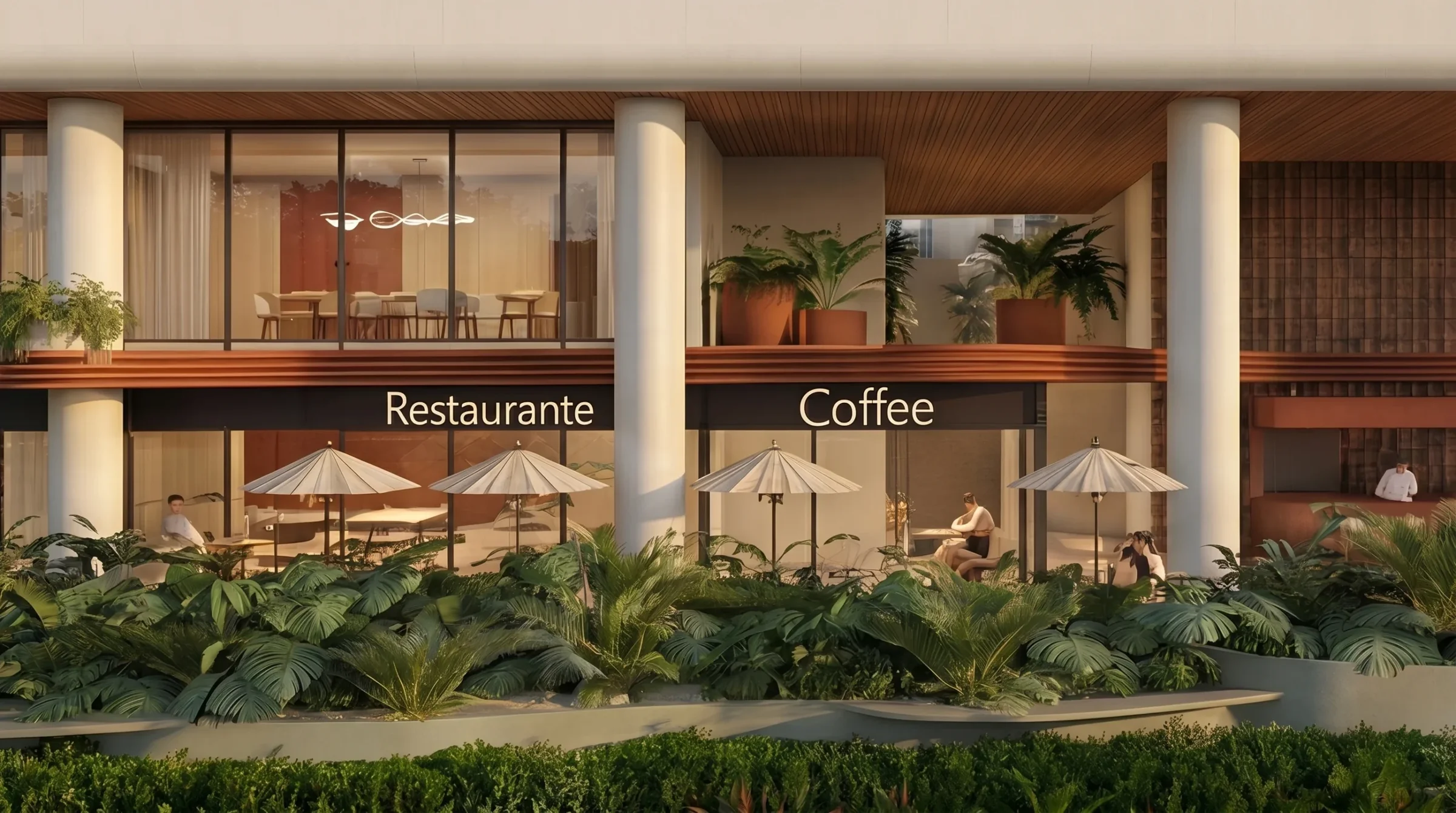 Ground-floor restaurant and coffee shop at Selvática Residences