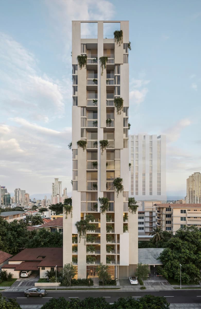 Facade of the Gesti 66 tower on Calle Belén, San Francisco, Panama
