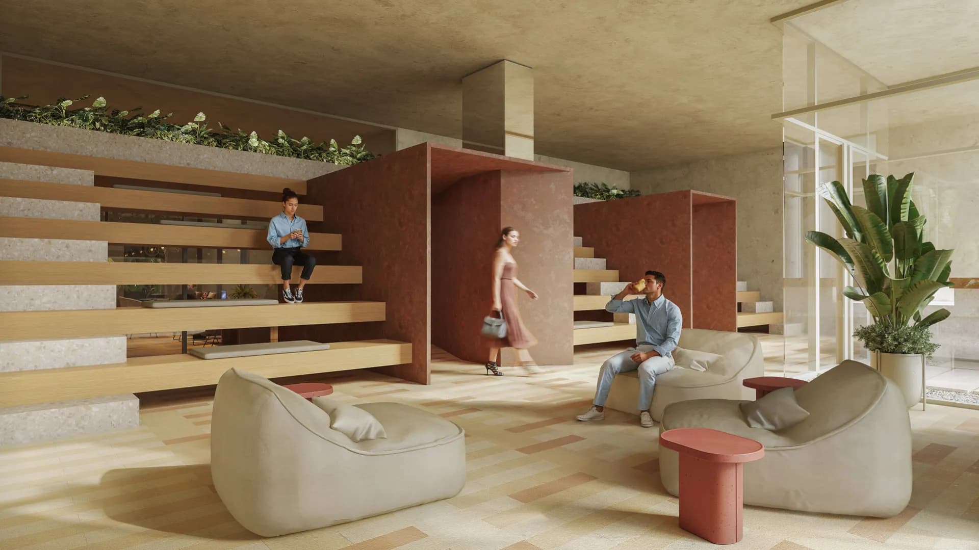 Lobby with tiered seating at Gesti 66