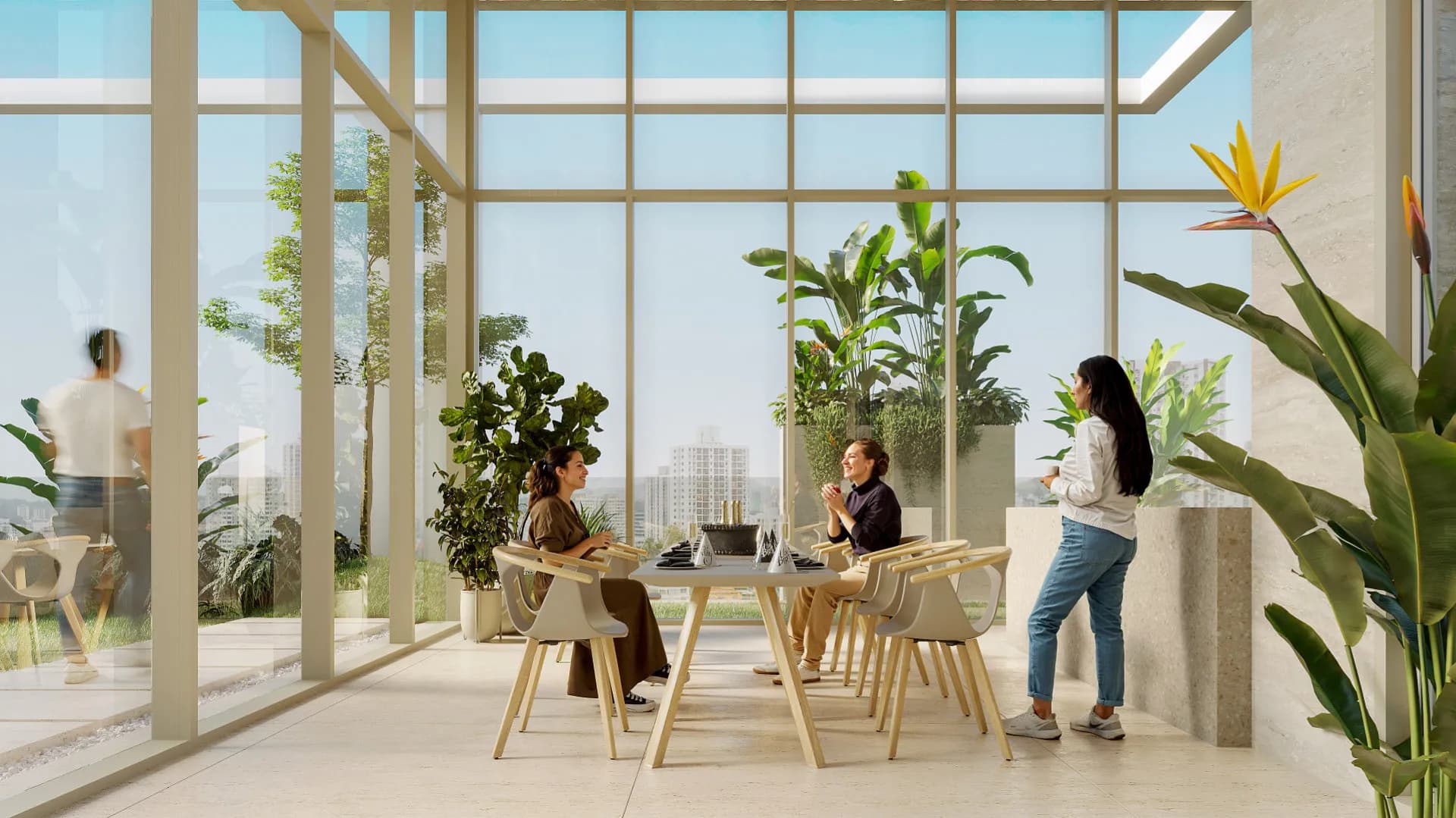 Glass-walled co-working and shared kitchen at Gesti 66
