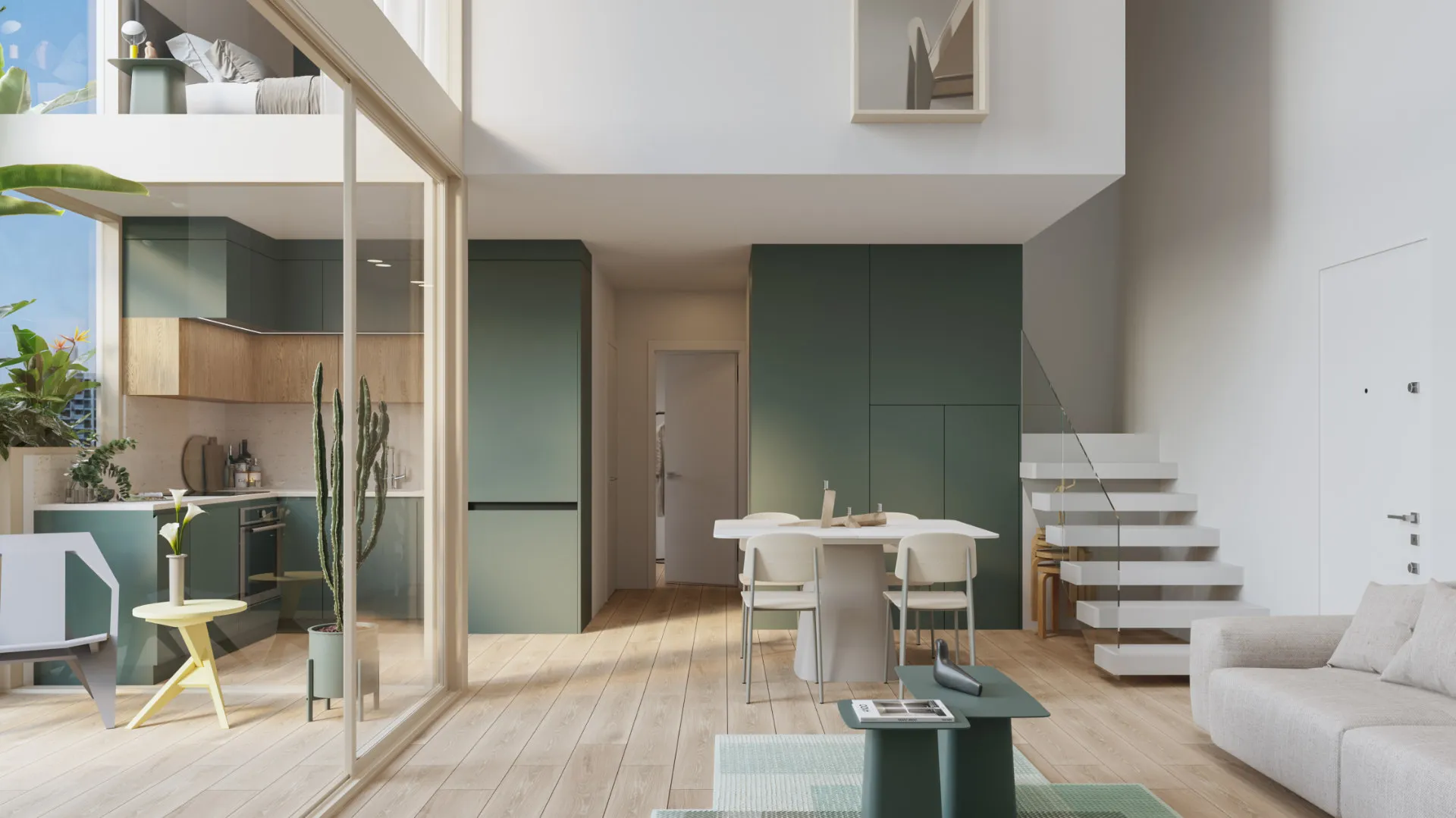 Double-height living room and kitchen of a loft at Gesti 66