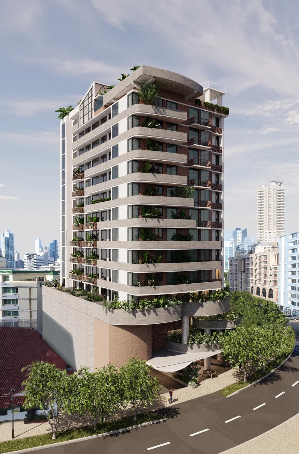 Side view of the Amara El Cangrejo tower on Calle Eusebio A. Morales