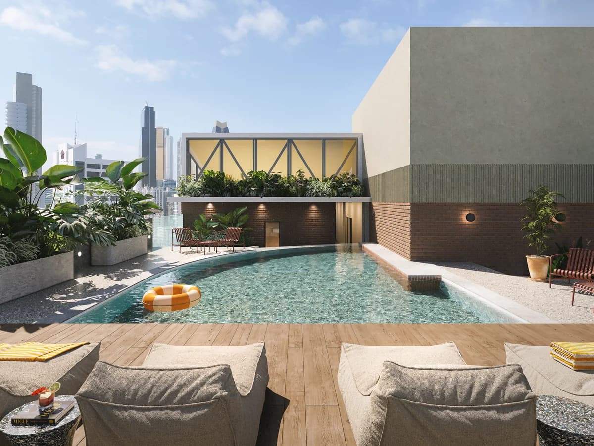 Rooftop pool and sun deck with city views at Amara El Cangrejo