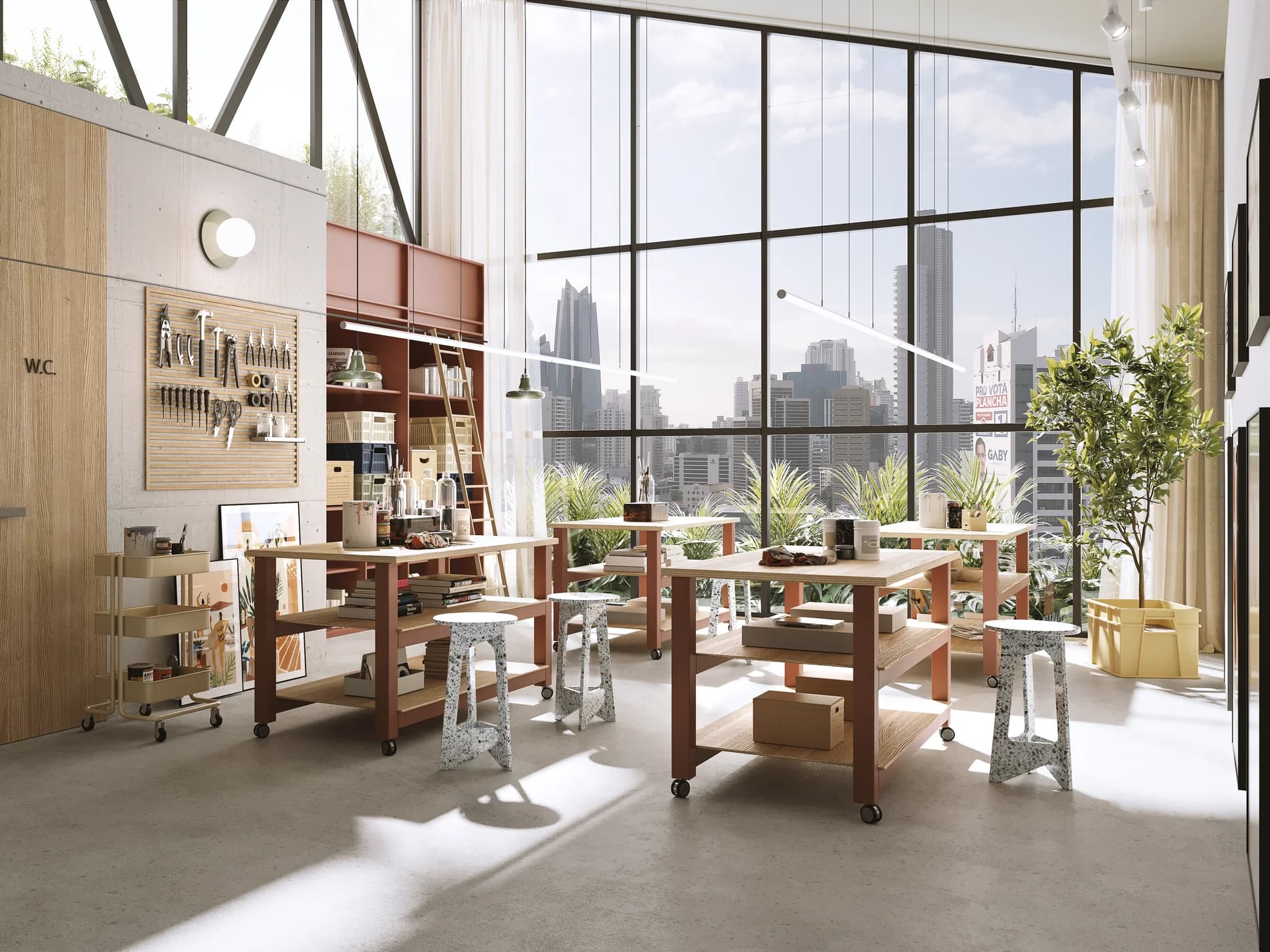 Art workshop with double-height windows at Amara El Cangrejo