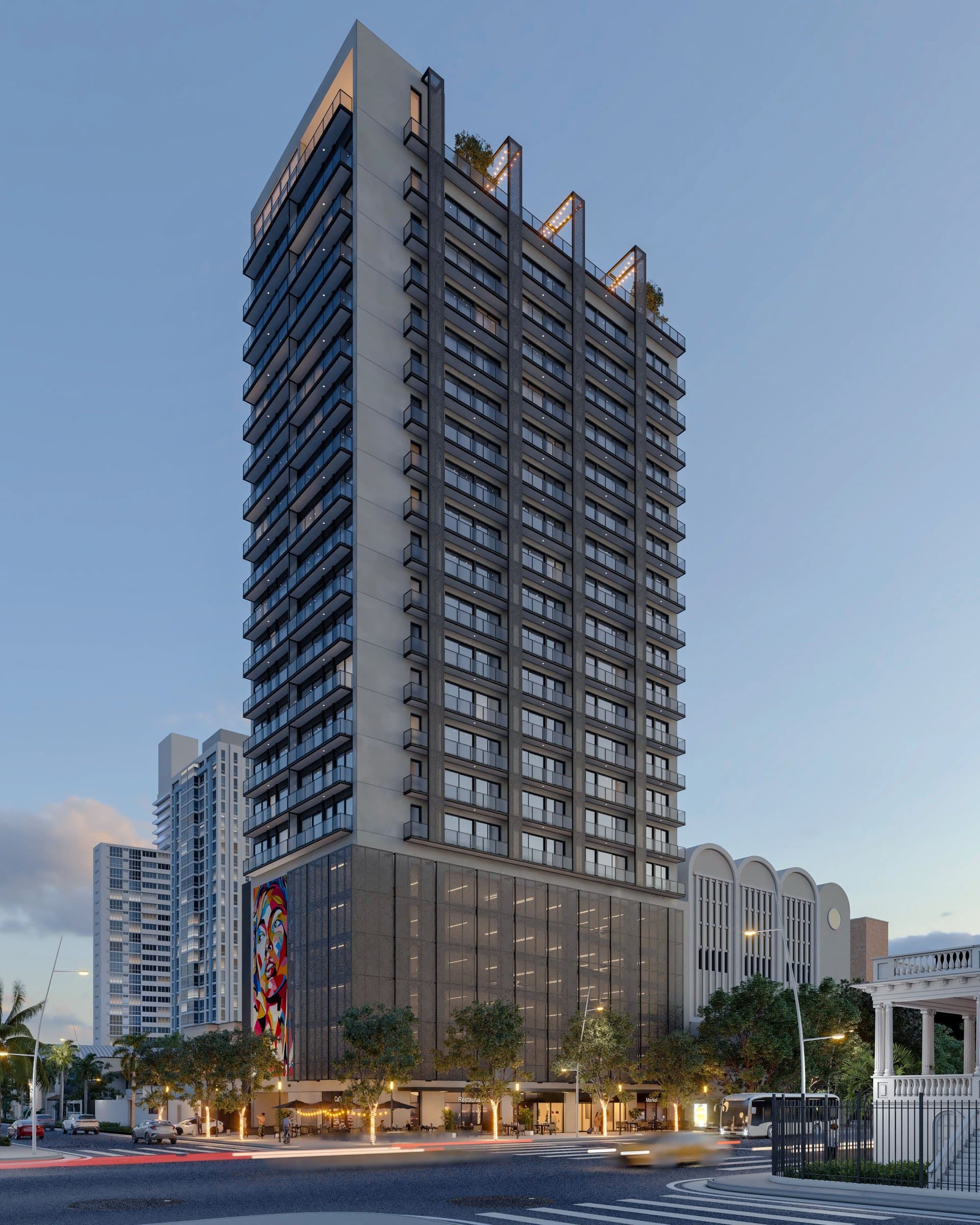 Facade render of the Soul residential tower on Avenida Justo Arosemena, Bella Vista, Panama