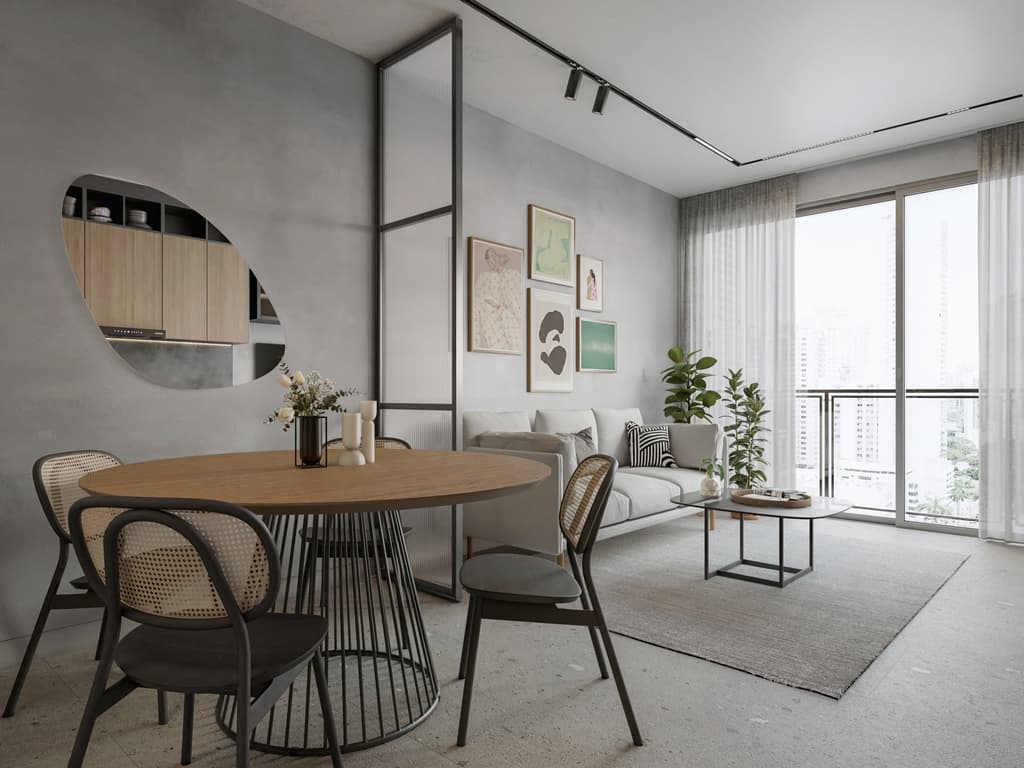 Living and dining room of an apartment at Soul