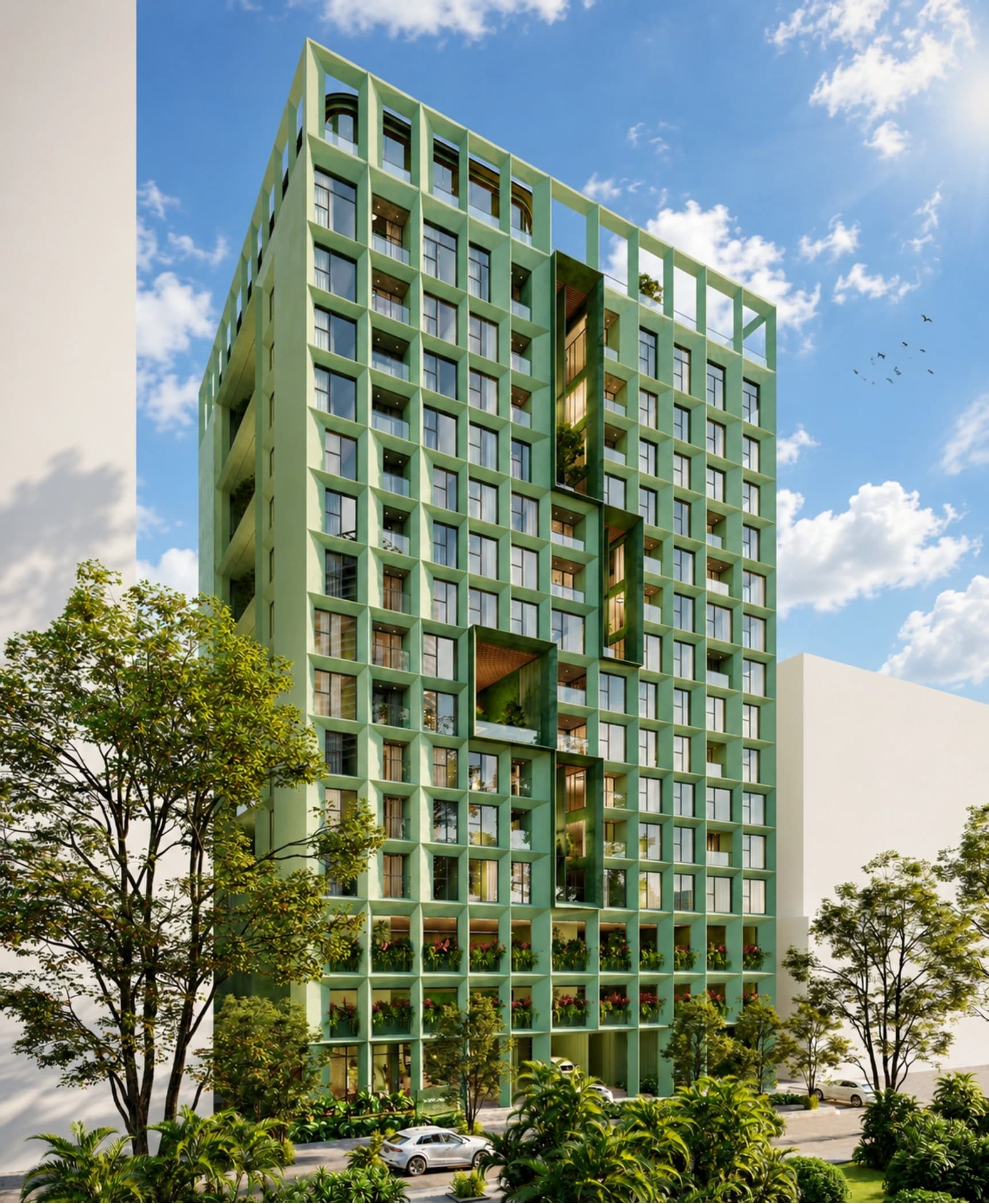 Facade render of the Haven residential tower on Calle 58, Obarrio, Panama