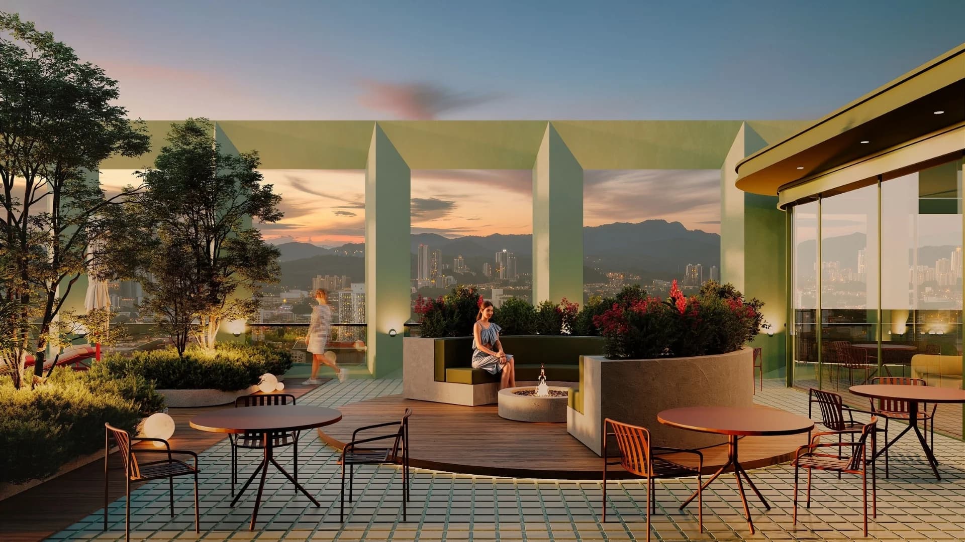 Sky terrace with lounge and dining areas at Haven, Obarrio