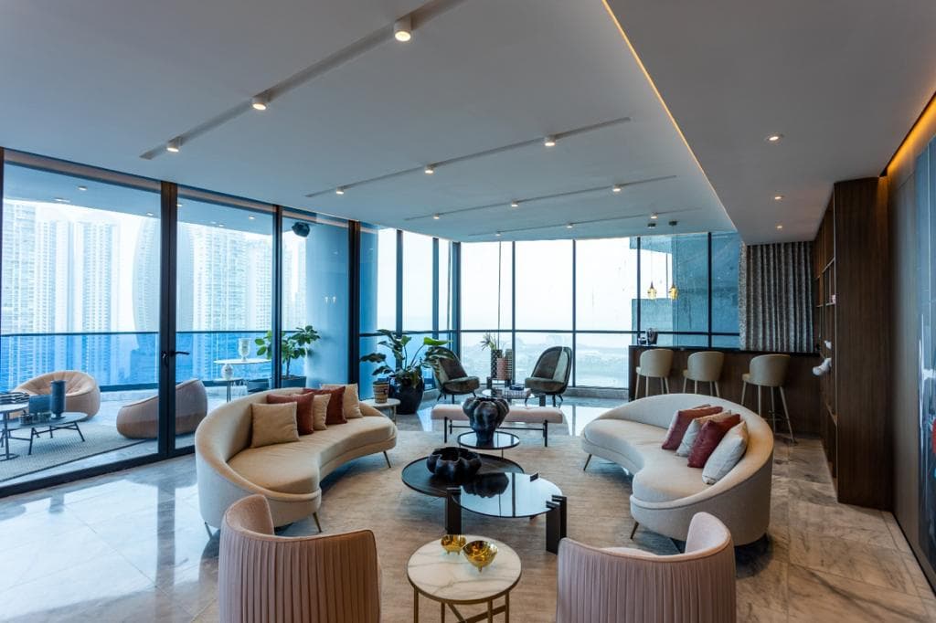 Ocean Front apartment living room with floor-to-ceiling windows