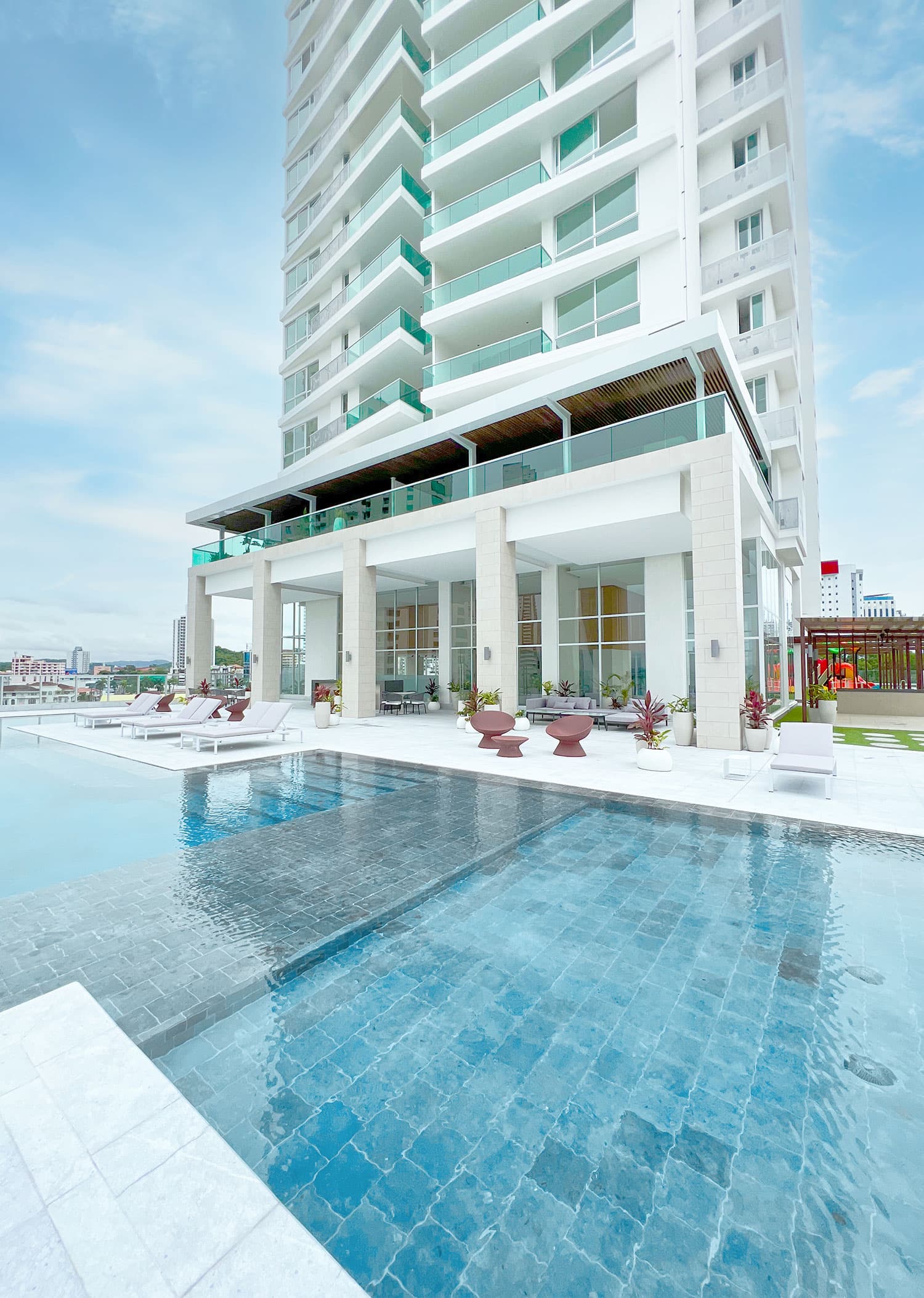 Costanera pool deck at the foot of the residential tower