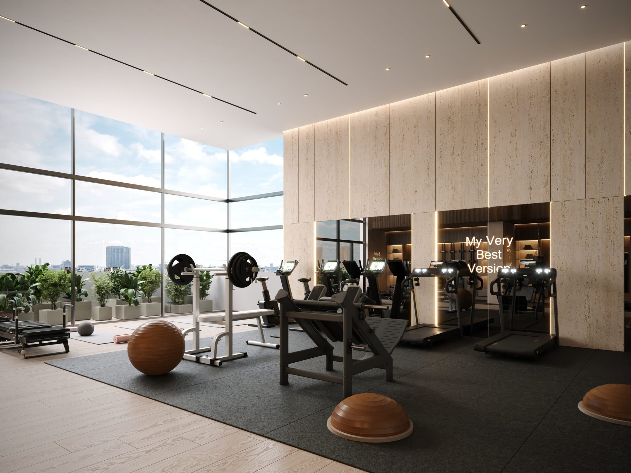 Luxor 500 fitness center with city views