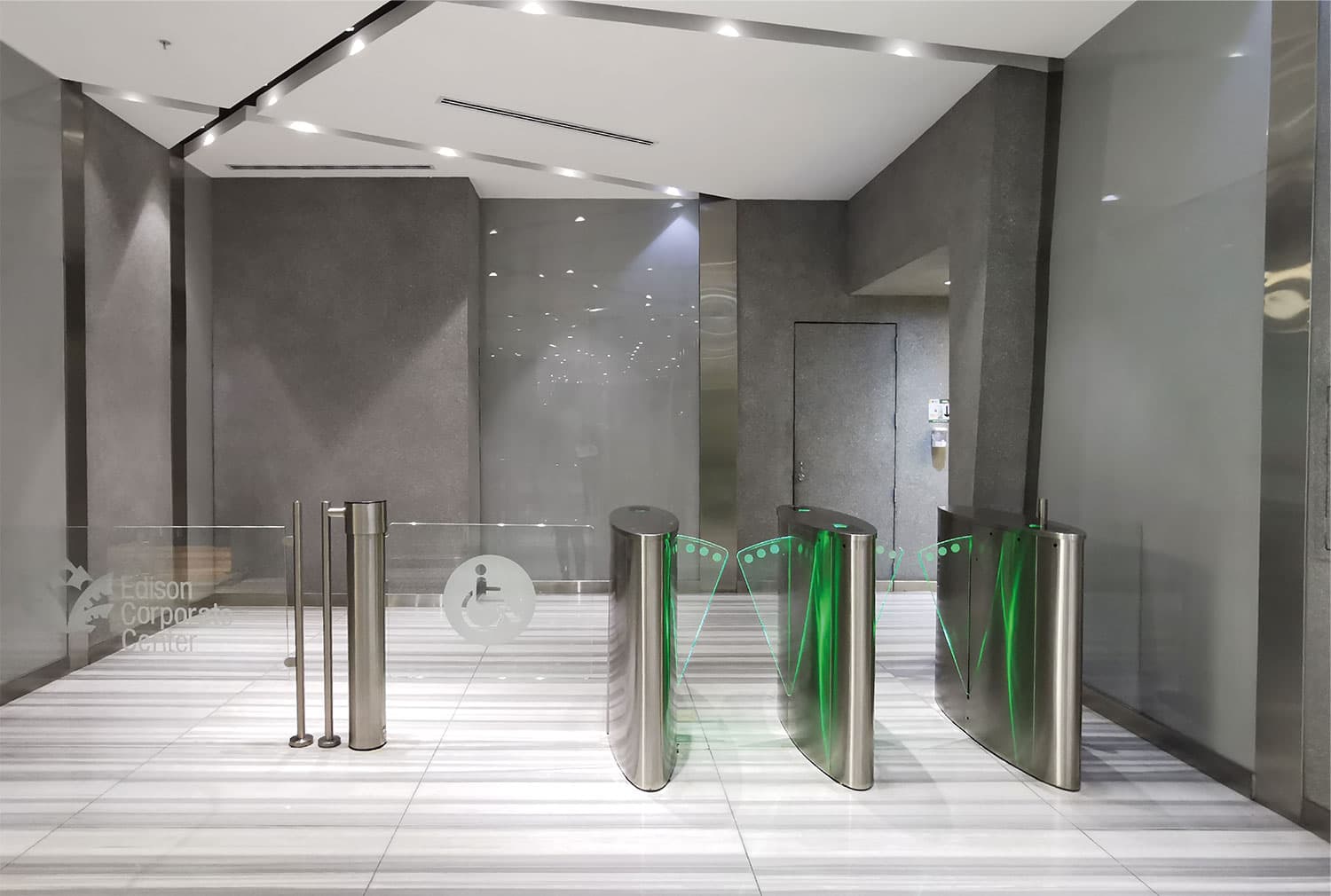 Edison Corporate Center security turnstiles in the lobby
