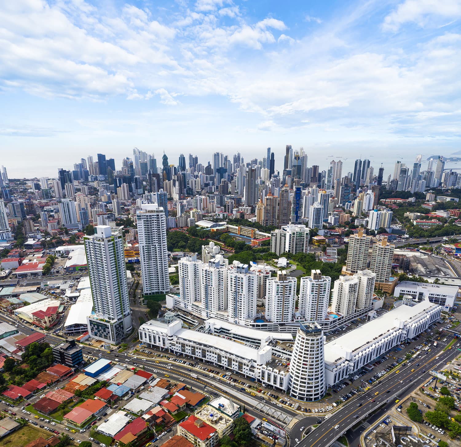 Edison Plaza aerial view with Edison Park towers and the Panama City skyline