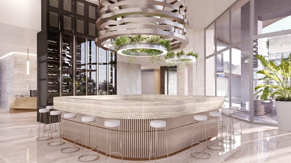 Wine bar with circular counter at Oceana Residences & Skyhomes