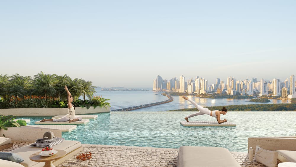 Infinity-edge yoga deck facing the ocean at Ipanema