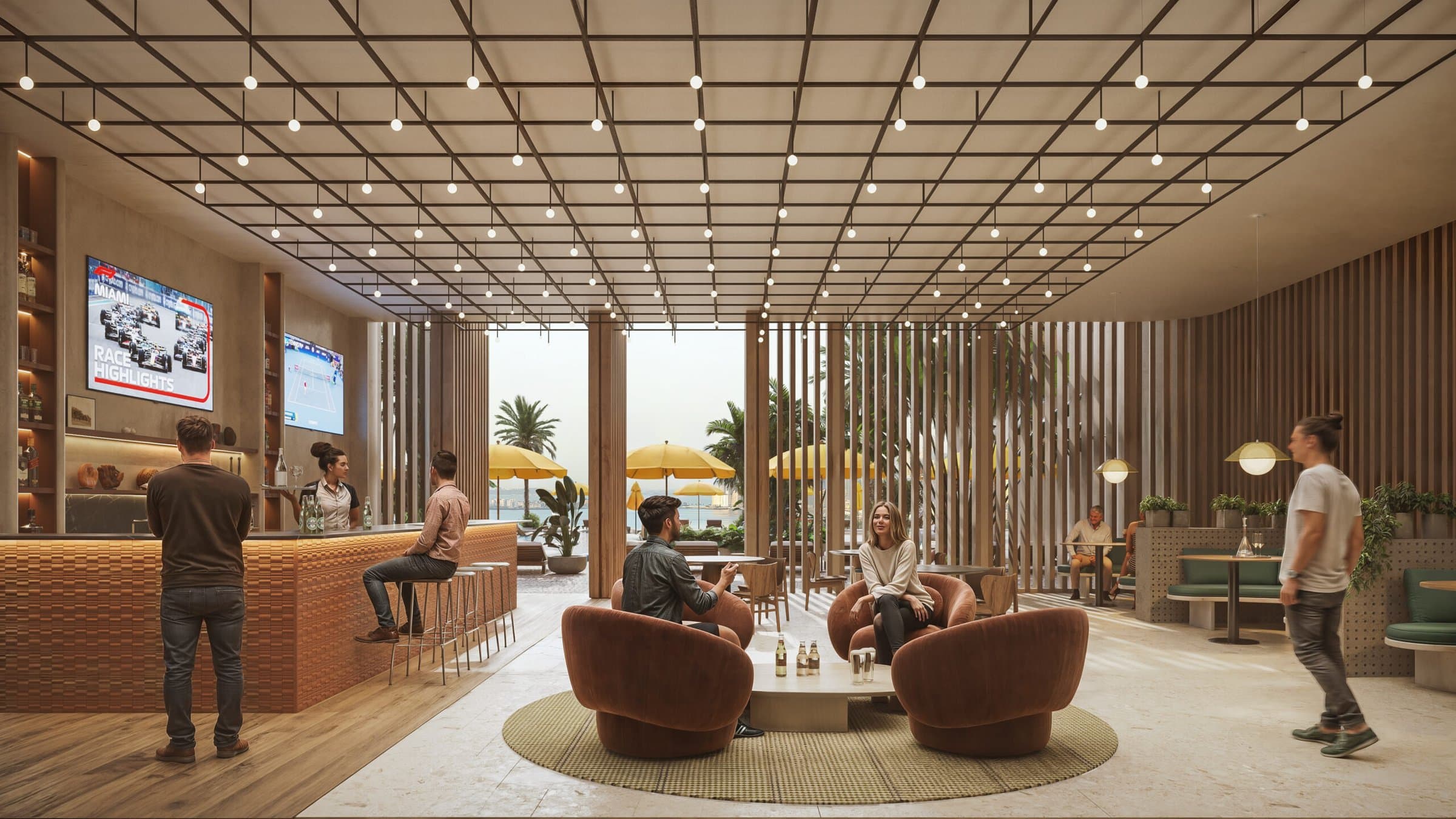 Sports bar lounge with screens at Ipanema