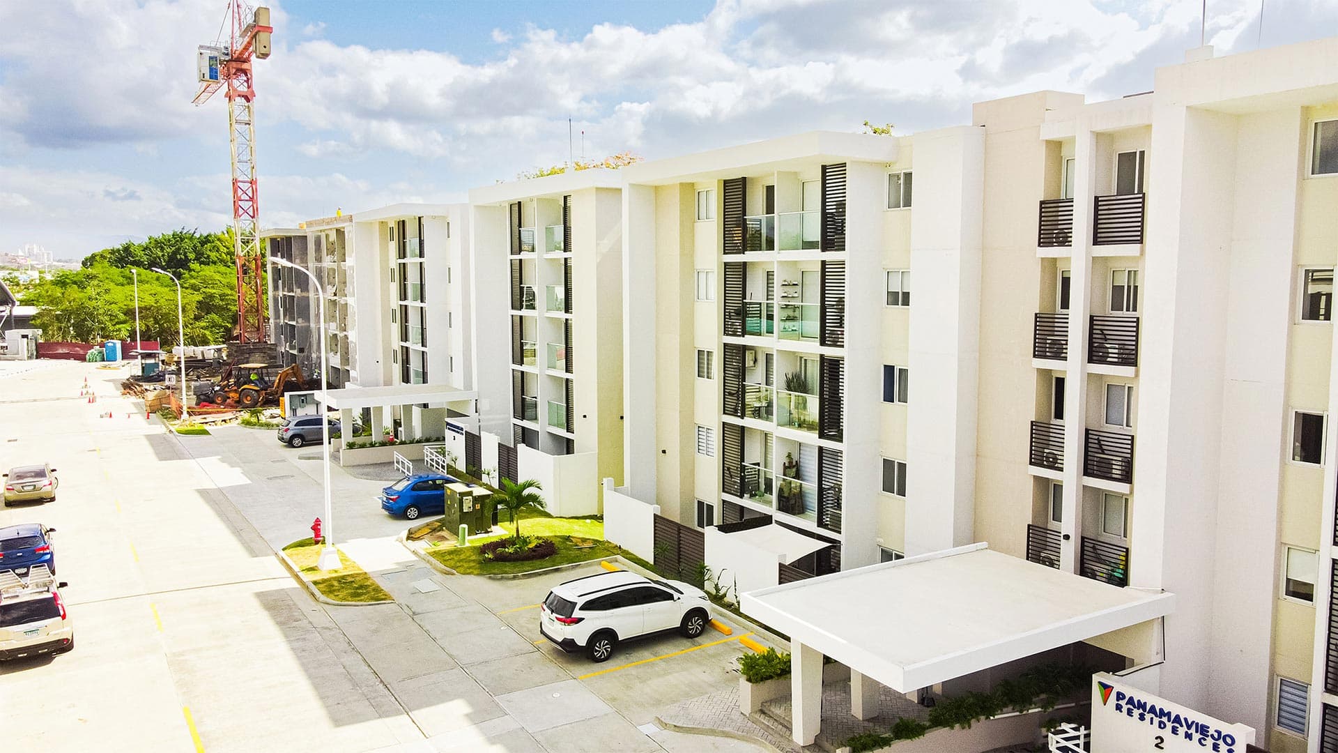 Panama Viejo Residences apartment buildings along the entrance street