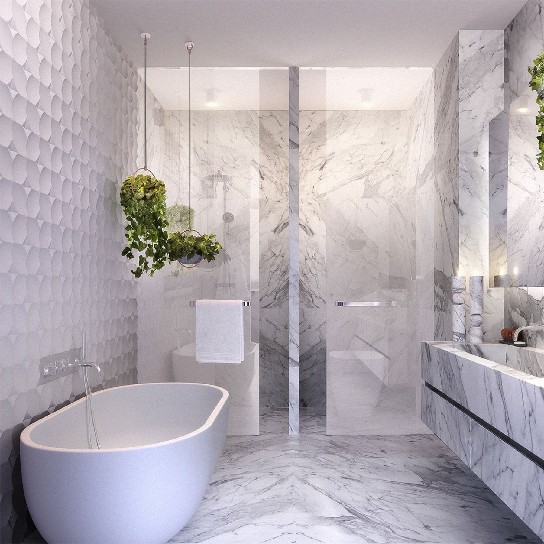 Wanders & Yoo marble bathroom with freestanding tub