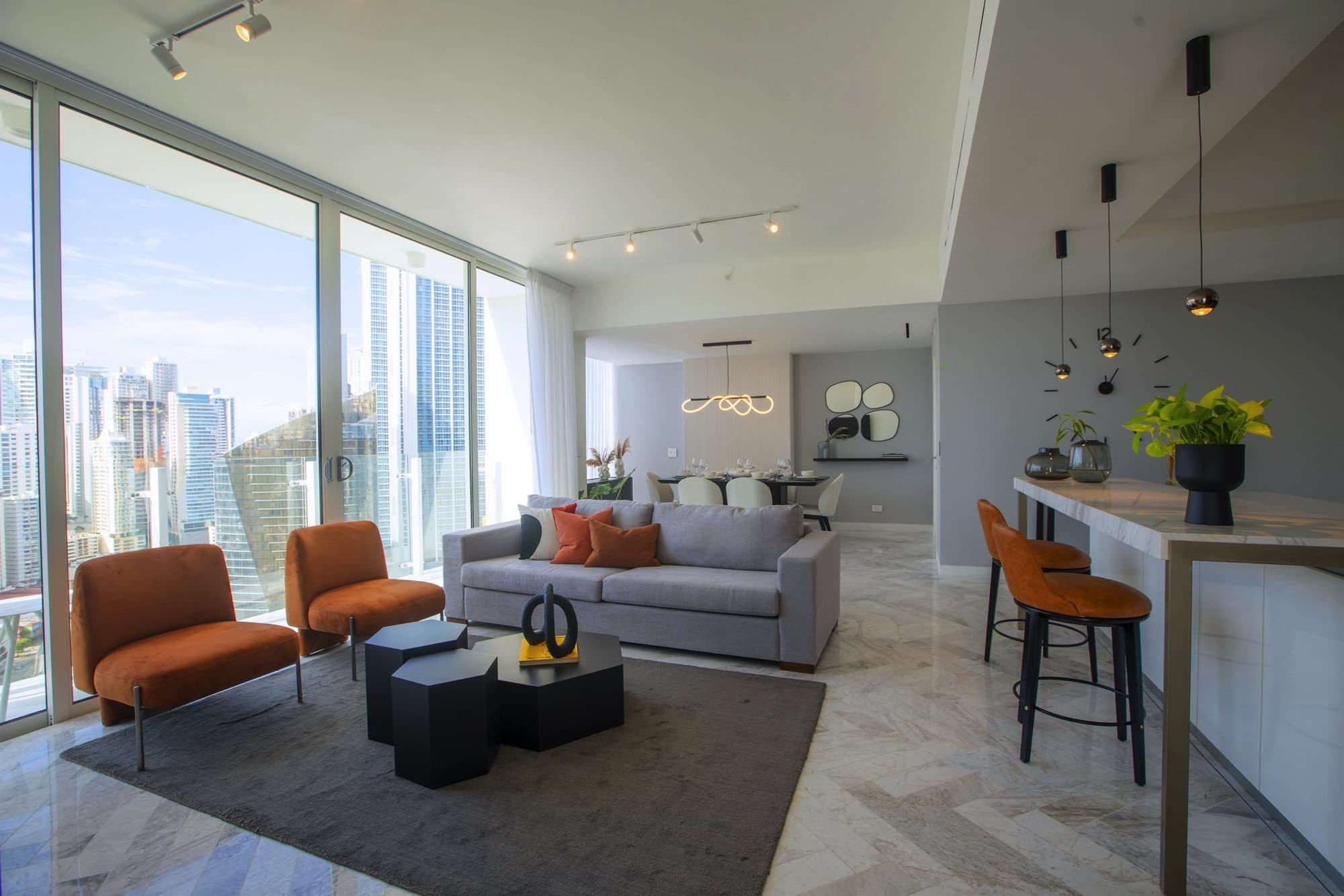 Wanders & Yoo apartment living room with floor-to-ceiling windows