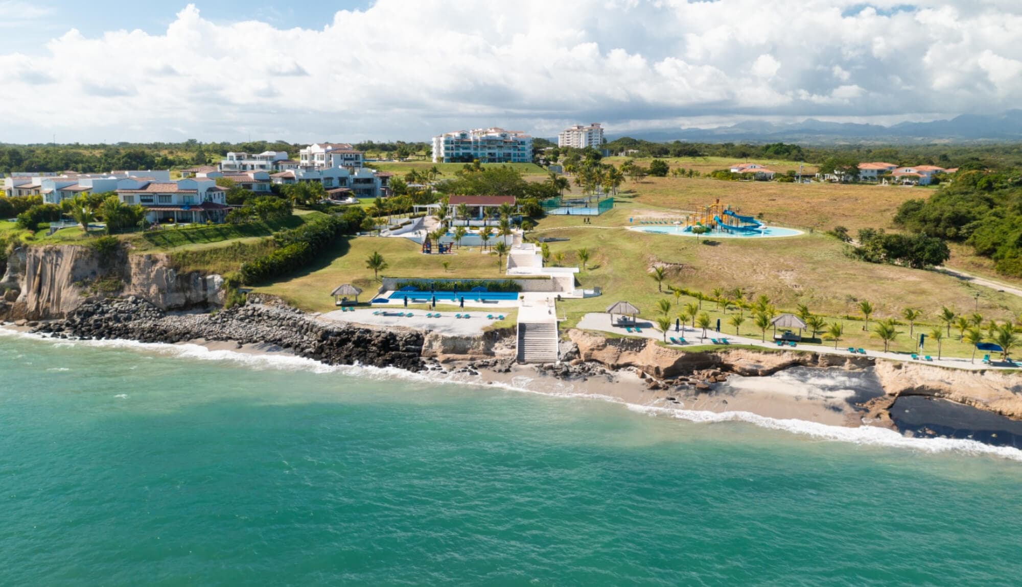 Aerial view of the Casamar beach community on the Pacific cliffs of San Carlos