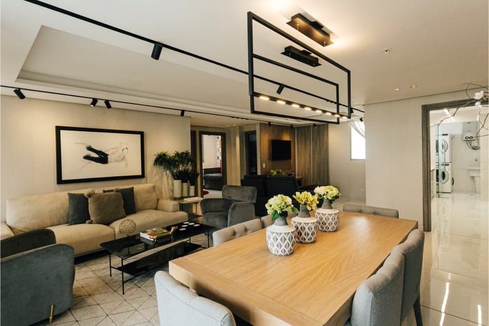 Living and dining room in a Velure apartment