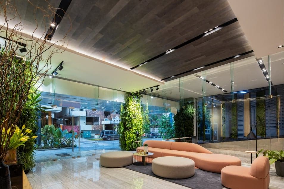 Velure lobby lounge with living green walls