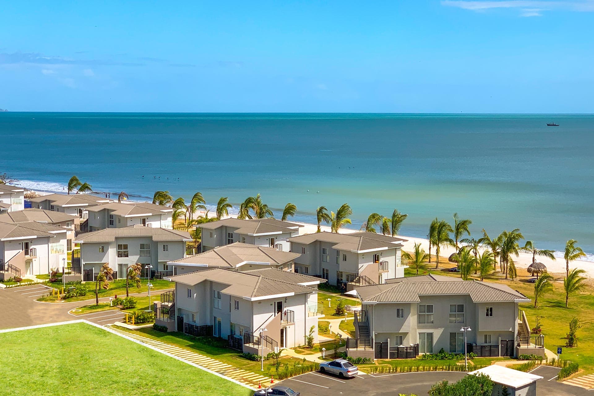 Aerial view of Playa Caracol villas and townhouses by the ocean