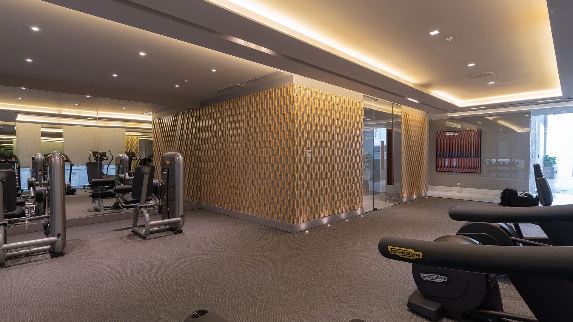 Gym with cardio and weight machines at The Residences