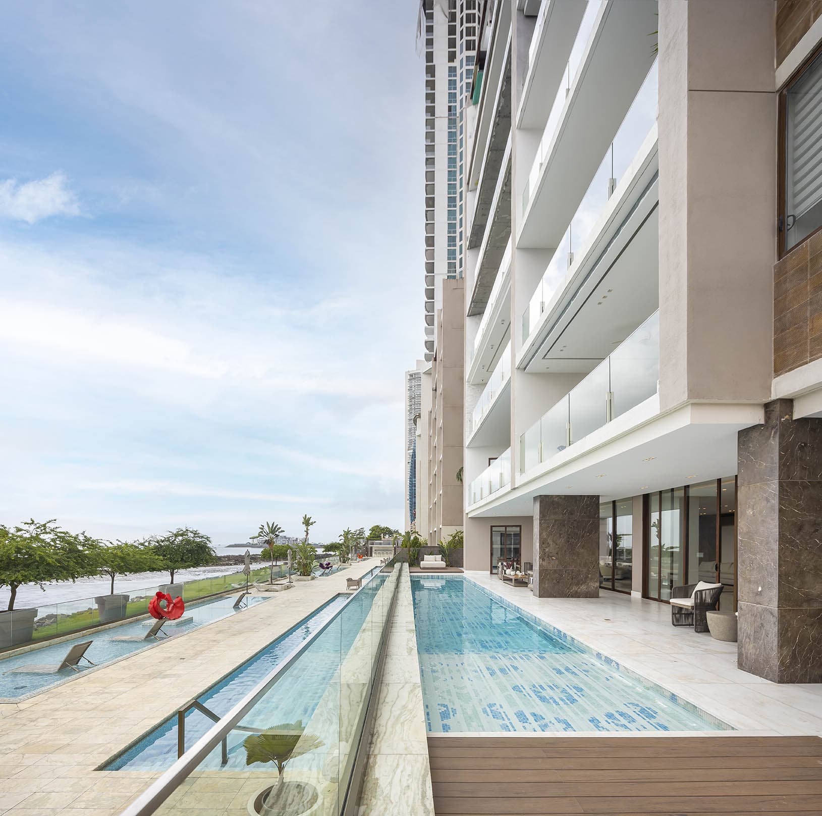 Lap pool running along The Residences building, Panama City