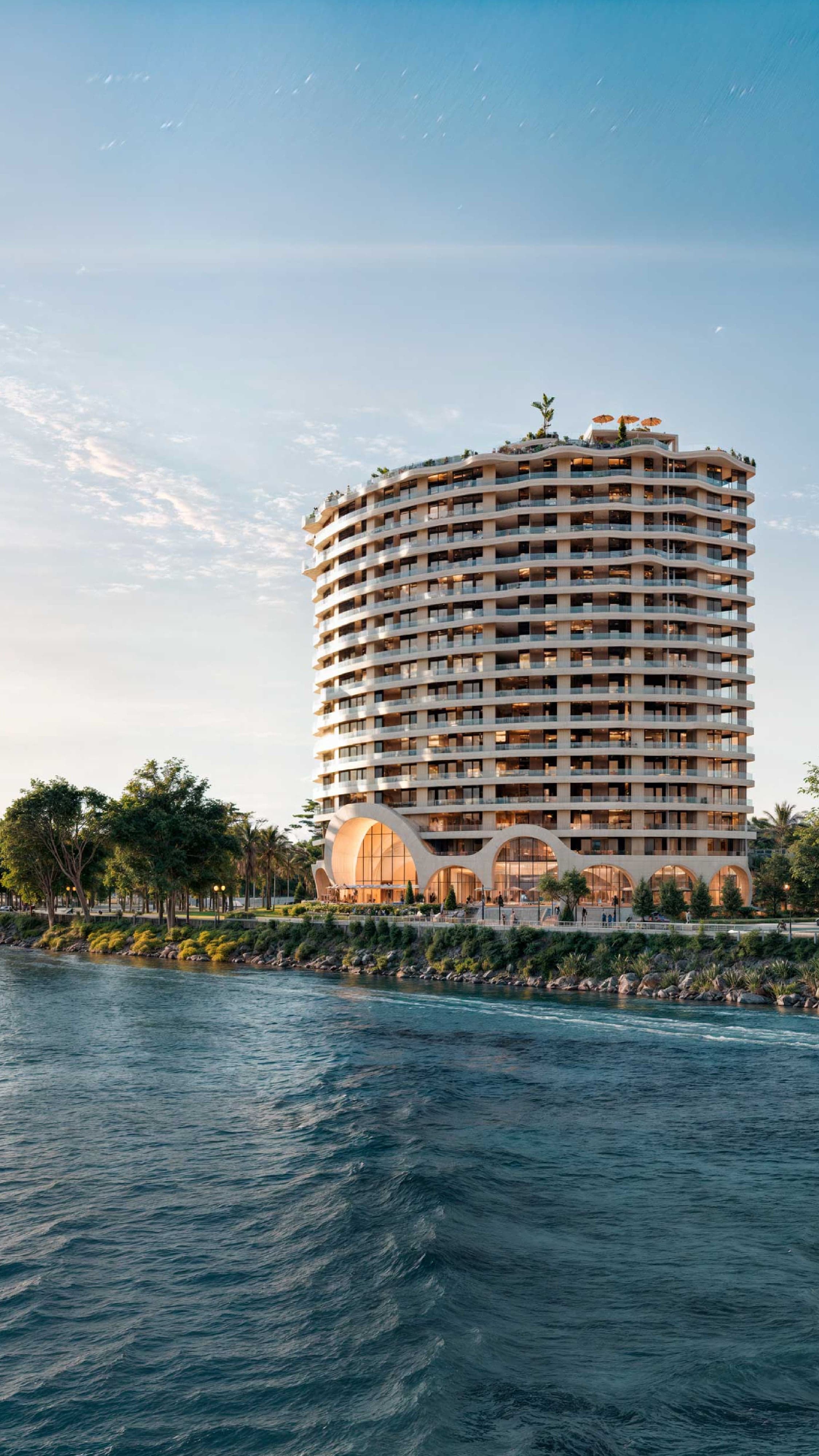 Cavarosa tower facing the sea on the Amador Causeway, Panama City