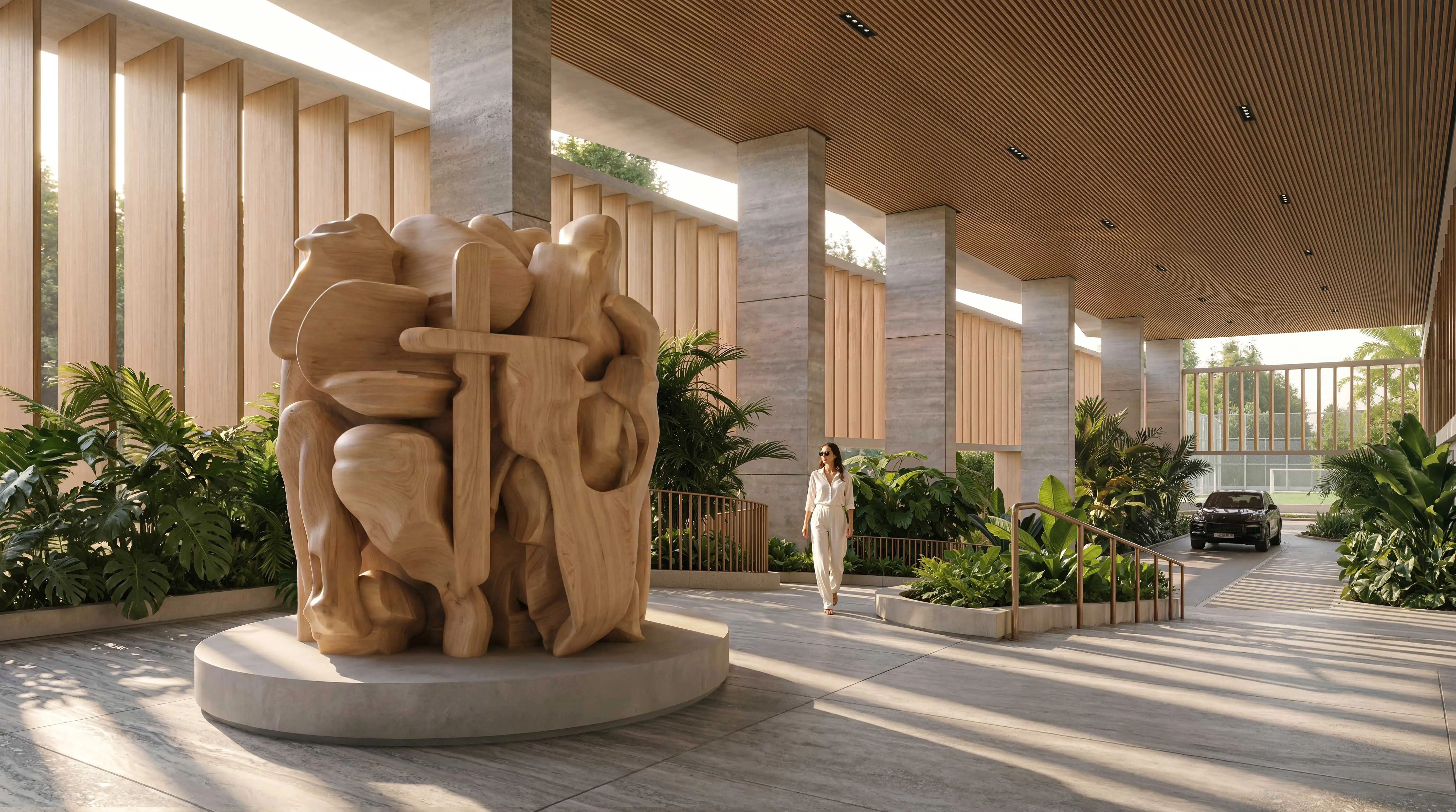 Nayamara arrival court with a sculpture and covered drop-off