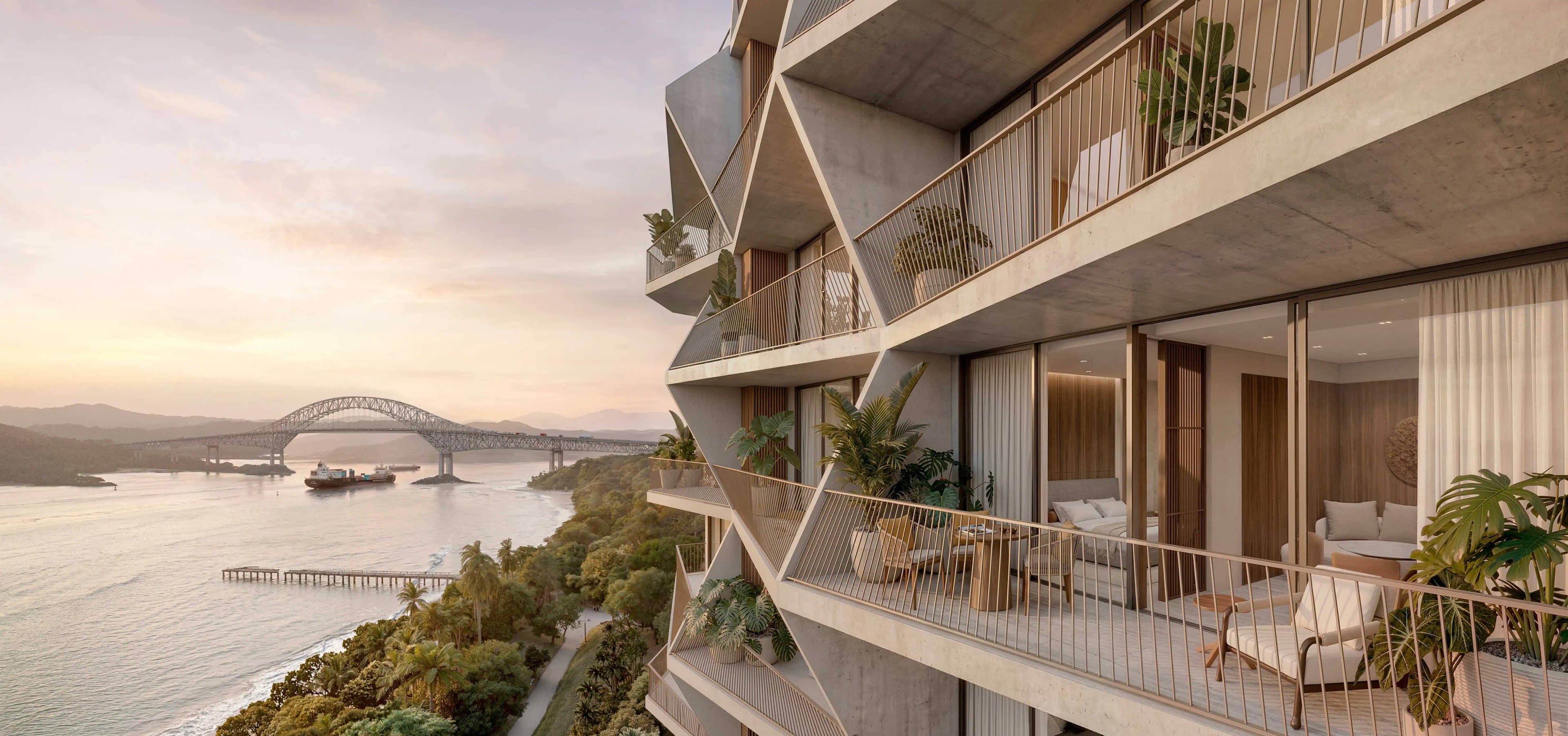 Nayamara apartment terraces overlooking the Bridge of the Americas