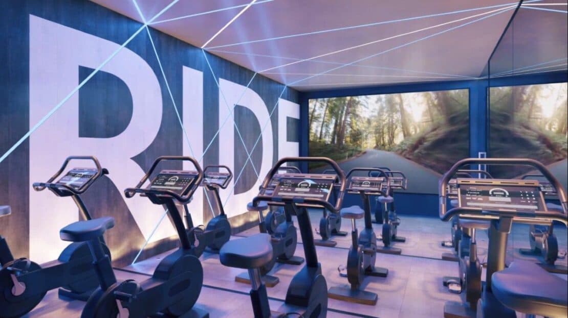 Indoor cycling studio at Victory Sport
