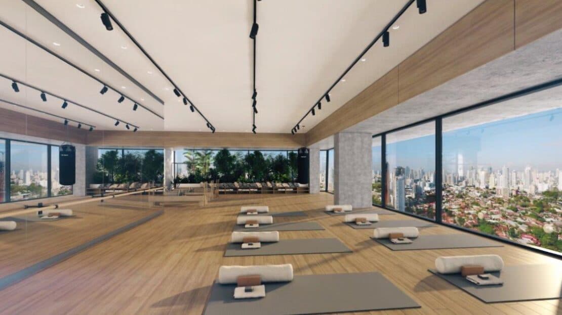 Yoga and fitness studio with city views at Victory Sport