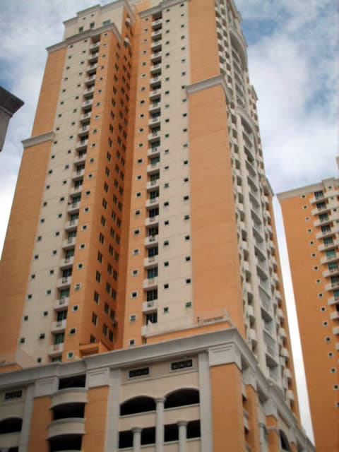 Costa Pacifica residential tower with its peach and cream facade, Punta Pacifica, Panama City