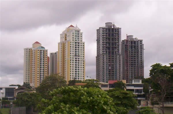 The Costa Pacifica towers rising above Punta Pacifica, Panama City
