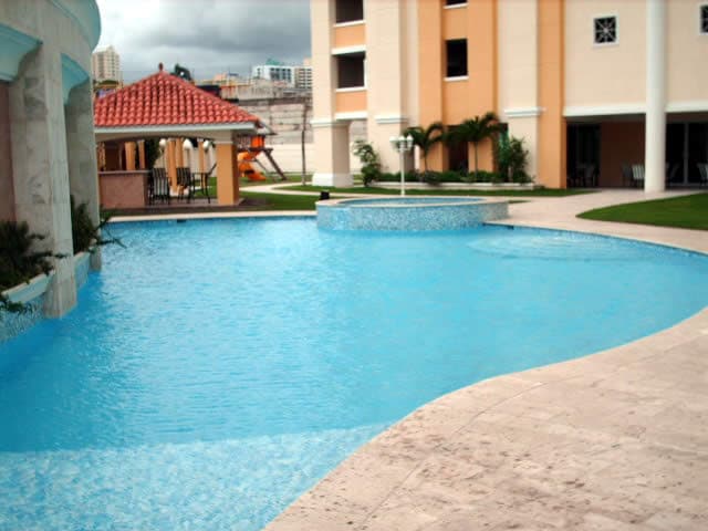 Swimming pool and gazebo in the gardens of Costa Pacifica, Punta Pacifica