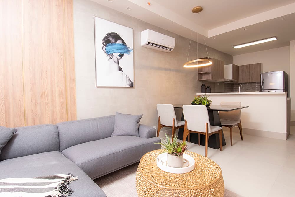 Coco Place apartment living and dining area with open kitchen