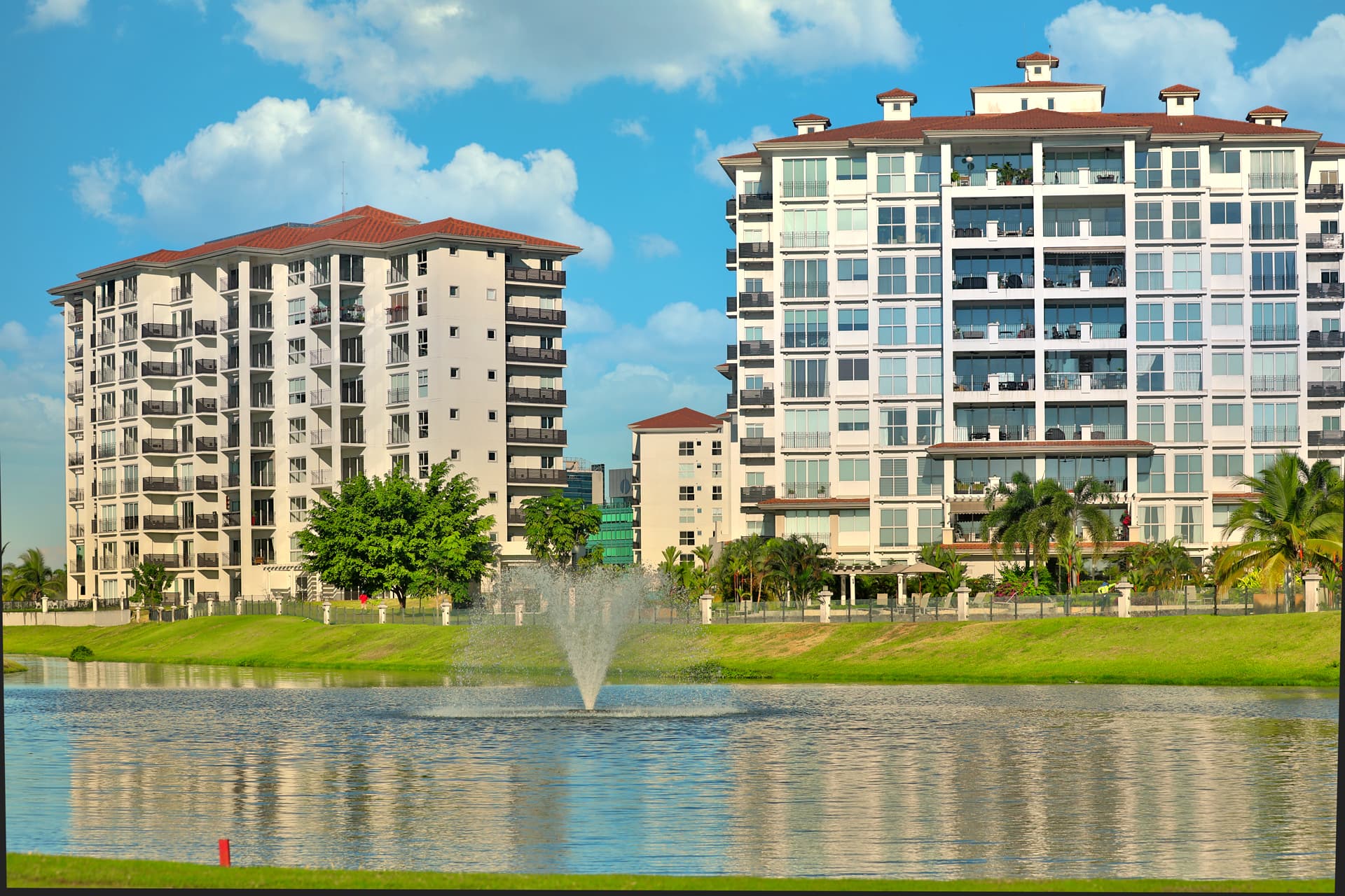 The Reserve residential towers beside the lake at Santa Maria Golf & Country Club