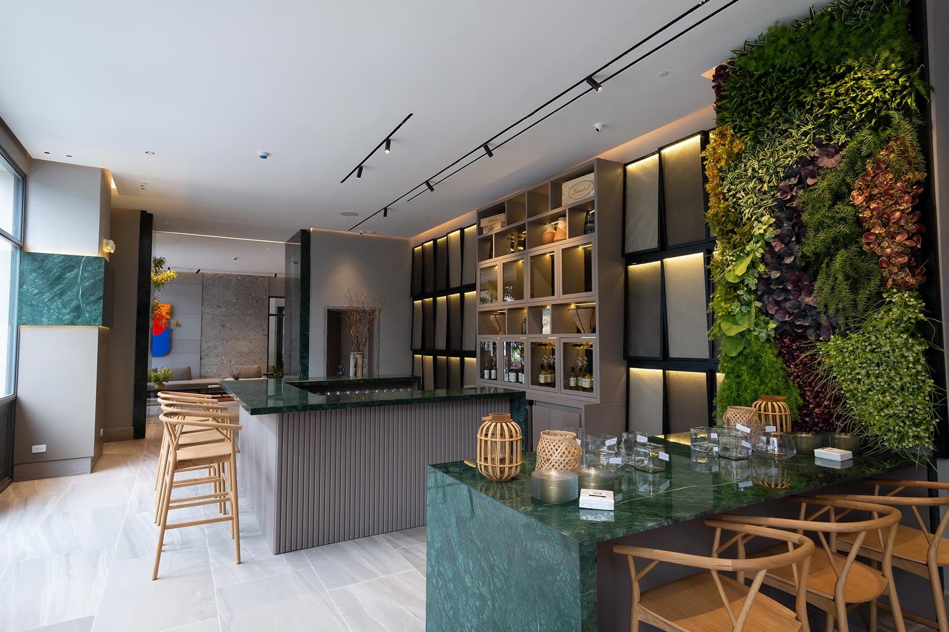 Ocean House social hall bar with a green living wall